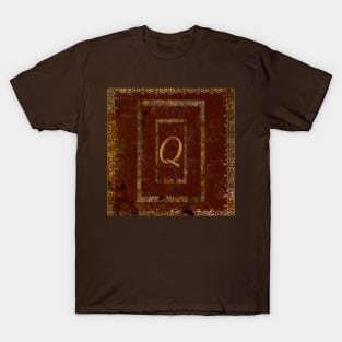 Classic Worn Gilded Leather Book Cover Design.  Letter Q T-Shirt